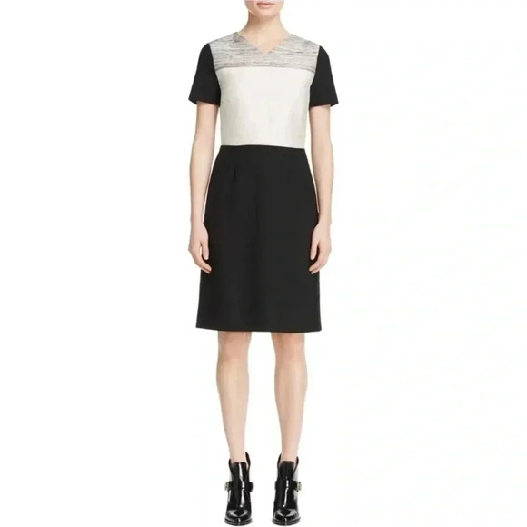BOSS by Hugo Boss Dapena V-Neck Colorblock Black Sheath Dress Size 4 - Picture 1 of 14